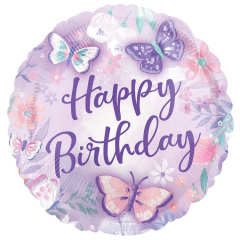 A Шар (18''/46 см) Круг, Нappy Вirthday, Бабочки, Нежные, 1 шт. в уп.