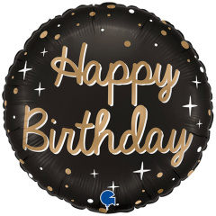 G Шар (18"/46 см) Круг, HAPPY BIRTHDAY, Черный. 1 шт.