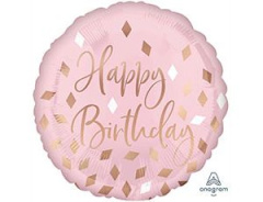 A Шар (18''/46 см) Круг, Happy Birthday, Пудровая Нежность, 1 шт. в уп.